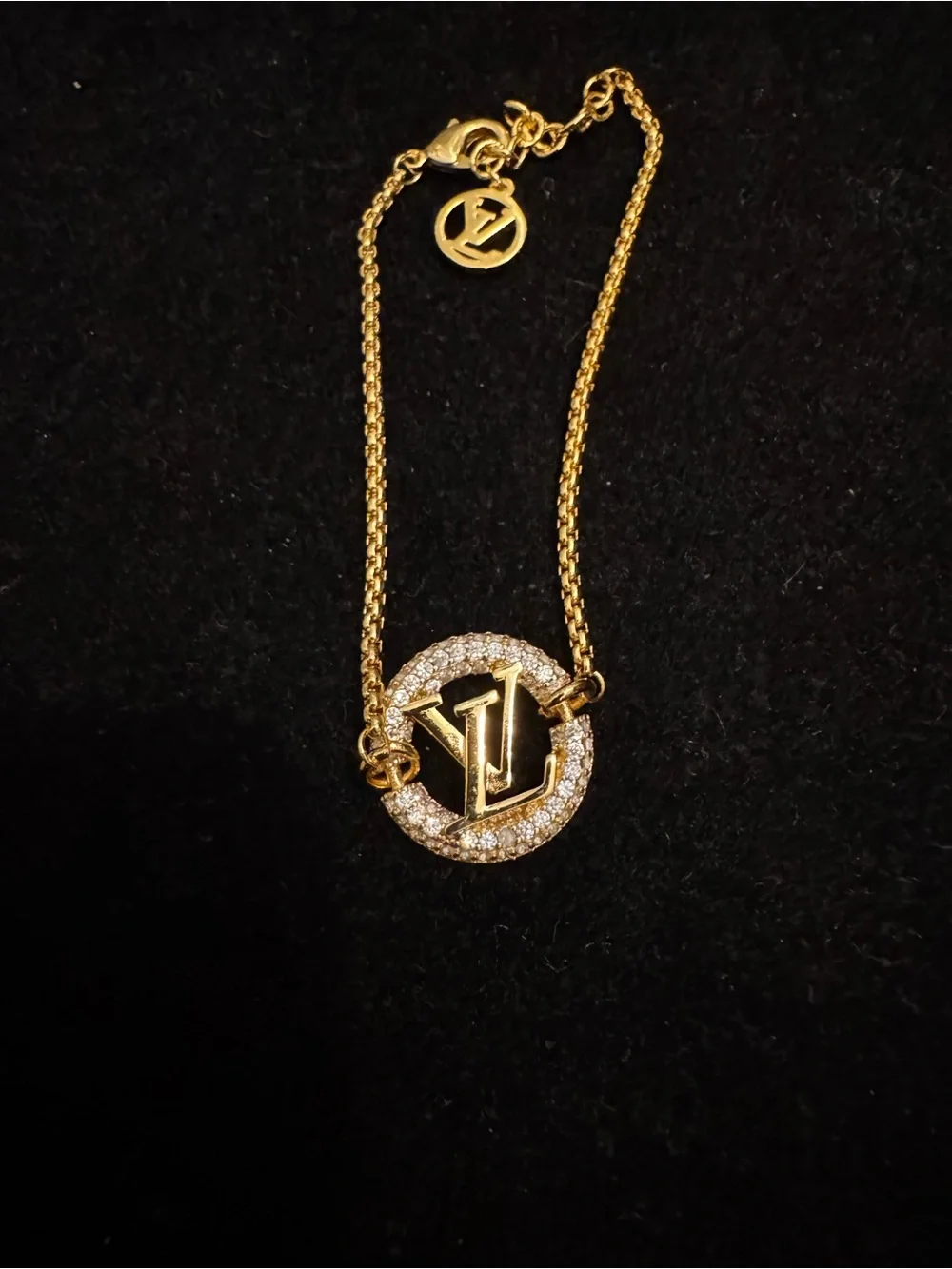 Louis Vuitton Gold-Tone Crystal LV Circle Pendant Necklace